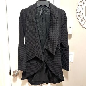 Poleci Black Wool Ribbed Asymmetrical Open Blazer Womens 0 Cardigan Jacket